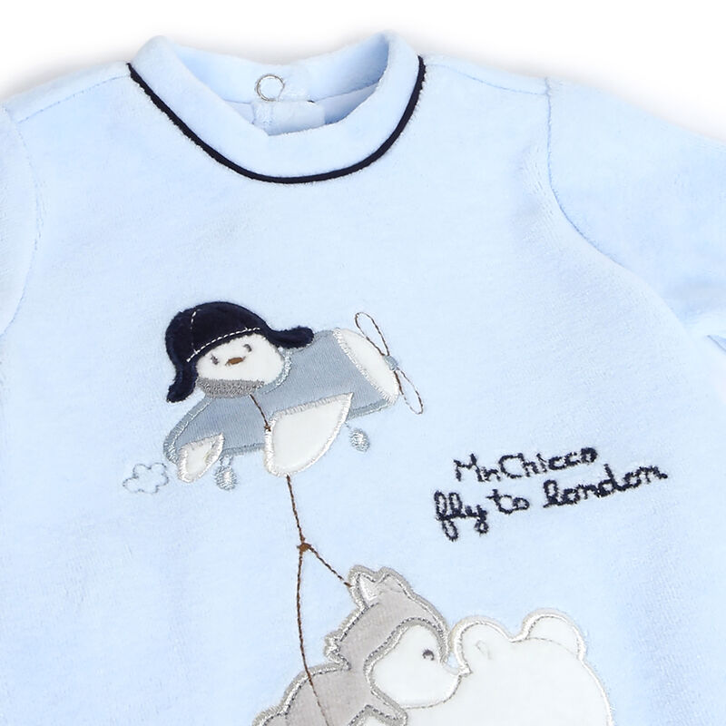 Boys Light Blue Applique Nappy Opening Babysuit image number null